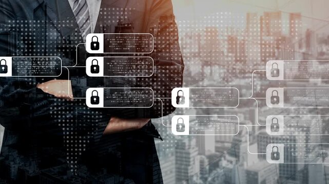 Blockchain structure showing distributed data blocks linked with encryption, representing secure transaction verification, decentralized control, and immutable record system Marrow