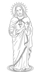 Sacred Heart of Jesus Christ Vector Line Art Illustration
