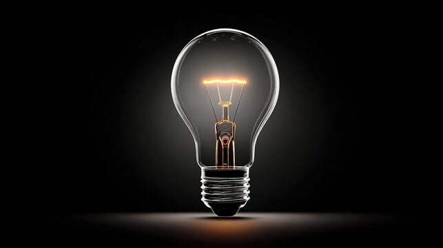 subduers. A glowing lightbulb with visible filament, centered in a dark studio setting. product launch decks, UI/UX mockups, designed for product launches and innovation pitches.