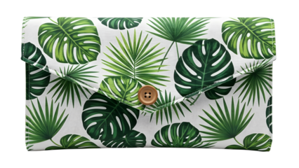 Seamless pattern of vibrant tropical monstera and palm leaves on white isolated on transparent background