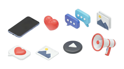 Isometric Social Media Icons on White Background