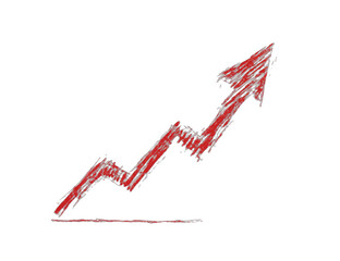 A hand-drawn red arrow chart showing upward trend on a black background