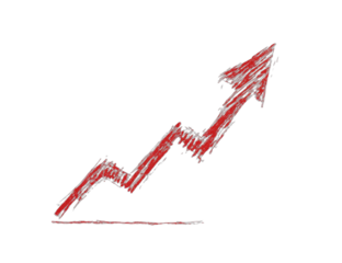 A hand-drawn red arrow chart showing upward trend on a black background