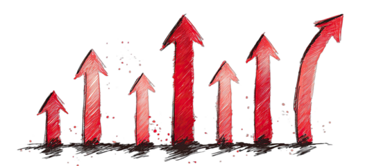 Upward trending red arrows indicating progress and growth
