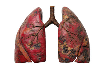 Diseased lungs with visible damage and dark, discolored patches