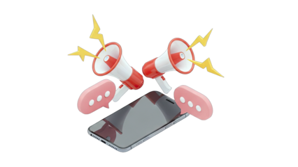 Megaphones Announcing Message on Smartphone, 3D Render