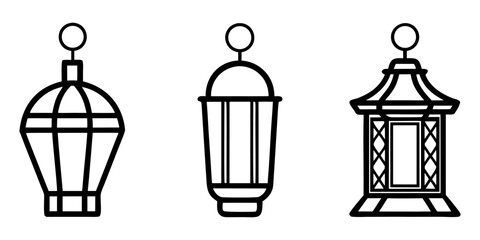 Collection of Minimalist Street Lighting Lamp Icons – Modern Line Art Street Lamp Vector Set, Clean Urban Lighting Symbols, Monochrome Outline Icon Pack”

