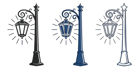 Collection of Minimalist Street Lighting Lamp Icons – Modern Line Art Street Lamp Vector Set, Clean Urban Lighting Symbols, Monochrome Outline Icon Pack”
