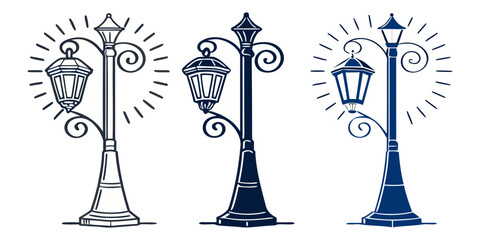 Collection of Minimalist Street Lighting Lamp Icons – Modern Line Art Street Lamp Vector Set, Clean Urban Lighting Symbols, Monochrome Outline Icon Pack”
