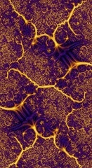 Abstract fractal art with glowing golden lines on a deep purple background, creating an intricate and mesmerizing pattern.