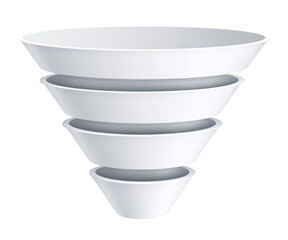 White funnel diagram with four levels isolated on transparent background