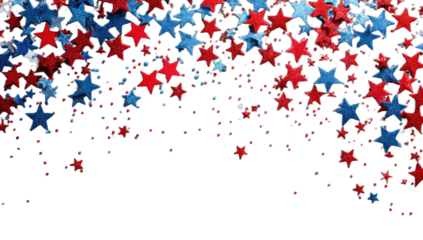 Scattered patriotic red and blue stars against a dark background