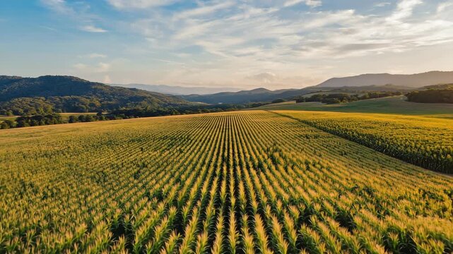 Aerial View of Cornfield Rows in Rural Farmland 4K