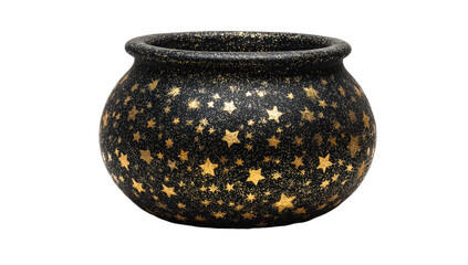 A black pot adorned with scattered golden stars, set against a transparent background