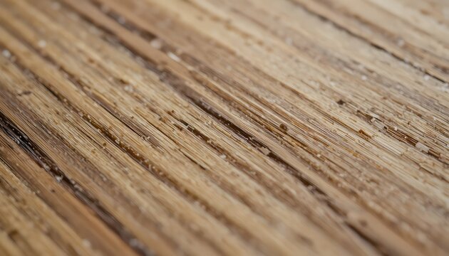 Detailed close-up of natural light brown wooden texture featuring parallel grains and tiny scattered particles on surface. bambusgeschirr