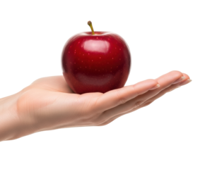 Hand holding a red apple minimalist isolated on transparent background