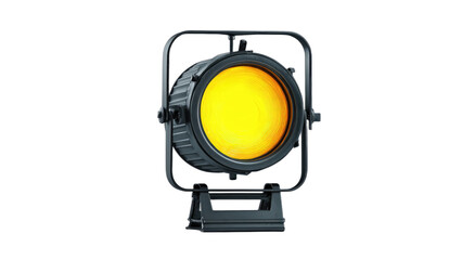 Dark stage spotlight with vibrant yellow illumination, on black background
