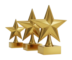 Celebrating achievement golden star trophies in isolated on transparent background
