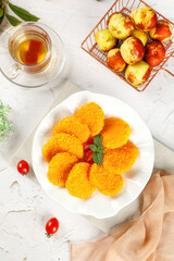 Crispy Fried Pumpkin Chips with Tea and Fresh Pumpkins
