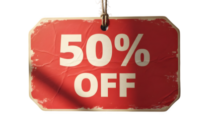 Red Textured Hanging Tag 50 Percent Off PNG