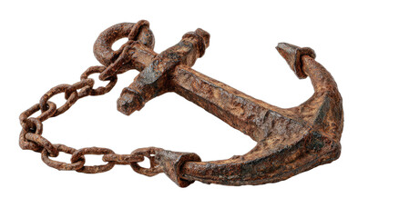 Obraz premium Old, weathered metal anchor with rusted chain against a black background