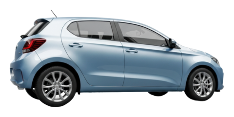 Compact car model showcase urban vehicle side view isolated on transparent background