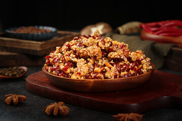 Crispy Chinese Popcorn Chicken with Red Peppers and Sesame Seeds