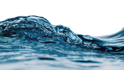 Close-up of a turbulent, clear blue water wave with black background