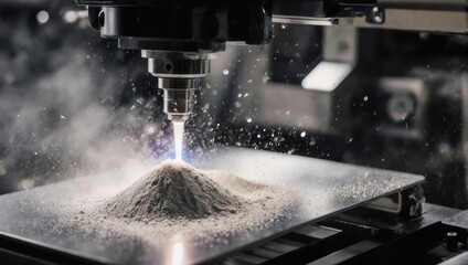 CNC machine in action, precision cutting, industrial manufacturing process.