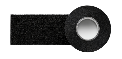 Black textured fabric strip attached to a roll of black tape