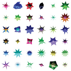 Collection of colorful low poly star and geometric shape icons