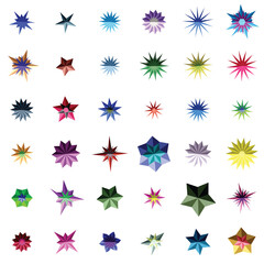 Collection of colorful abstract star shapes