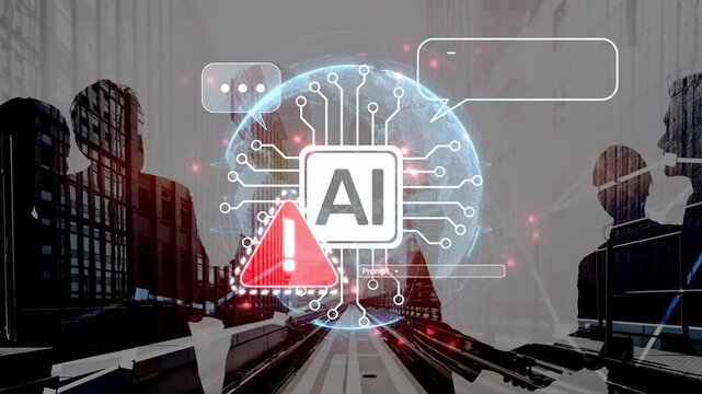 AI interface showing prompt error warning and system alert. AI prompt failure can lead to incorrect output or hallucination. Managing AI prompt error is crucial in safe AI deployment. Muxer