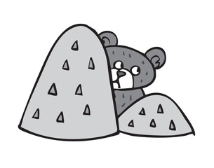 山からのぞいているクマ_モノクロ　くま　熊