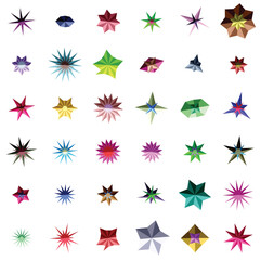 Collection of colorful abstract star shapes and gem icons