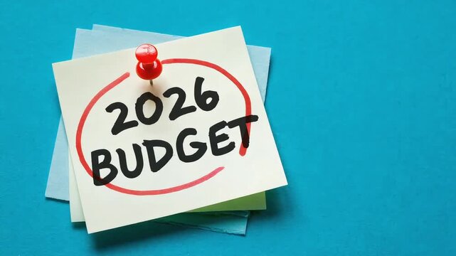 2026 Budget Note with Red Circle on Blue Background