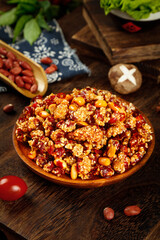 Crispy Chinese Kung Pao Chicken with Red Peppers and Peanuts