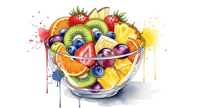 Colorful Watercolor Fruit Bowl - A Delicious and Healthy Treat. - Powered by Adobe