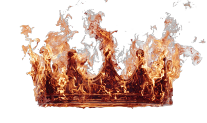 Fiery crown atop dark background, flames dance with intense orange glow