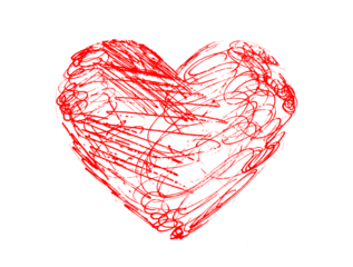 Red Paint Brush Stroke Hearts Isolated on White Background