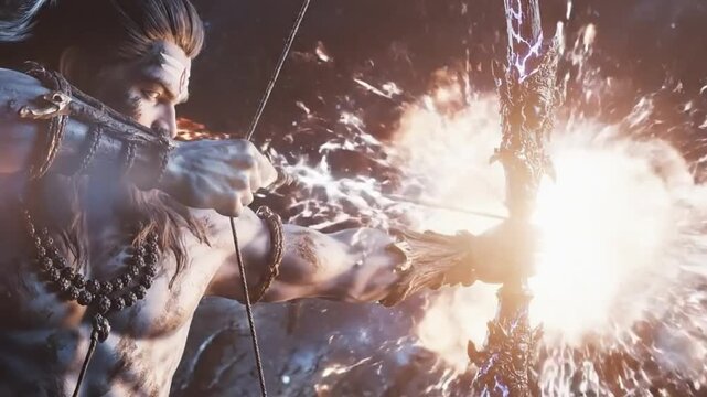 Lord Shiva Drawing Divine Astra Bow - Cosmic Power Release Cinematic VFX Loop