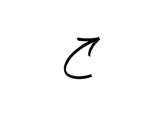 A simple, hand-drawn black arrow curving up and to the right, resembling a stylized U-turn or a sharp, continuous motion.
