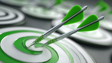 Two green arrows precisely hit a target, illustrating success