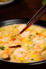 Delicious Chinese Shrimp and Mushroom Congee with Vegetables