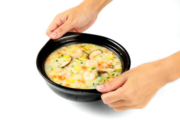 Shrimp and Mushroom Congee - Chinese Breakfast Bowl