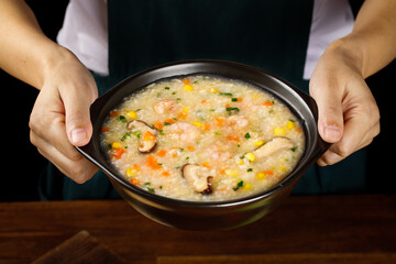 Shrimp and Shiitake Mushroom Congee with Vegetables