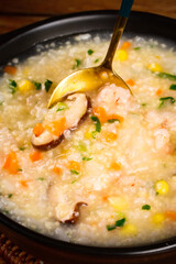 Shrimp and Shiitake Mushroom Congee with Vegetables