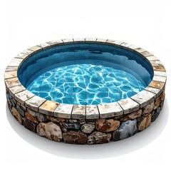 A circular pool of water surrounded by stone