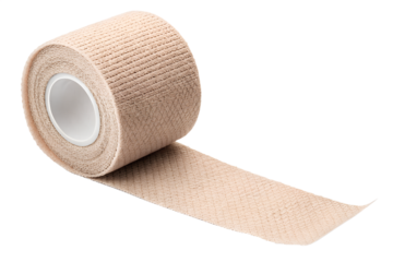 Beige Self-Adherent Cohesive Bandage Roll Isolated on White Background Medical Stock Photo