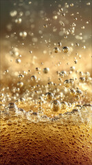 A vivid golden liquid scene filled with rising sparkling bubbles creating a dynamic energetic festive texture ideal for drink themed new year visuals